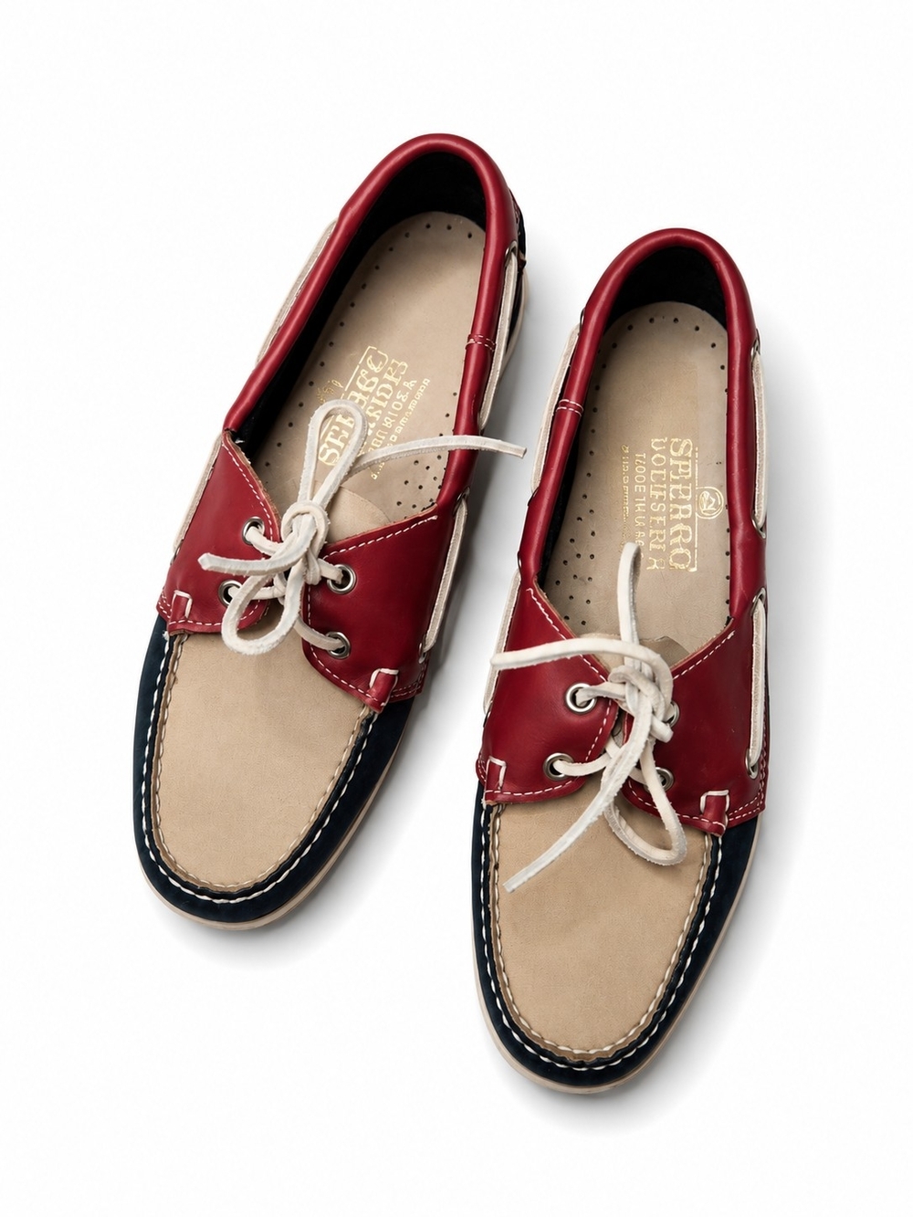 Sebago Women’s Red, Tan & Navy Leather Boat Shoes